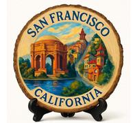 San Francisco Souvenir Cadeau - Plaque de tranche de bois pour mur ou table, cadeau souvenir des États-Unis pour touristes, monuments historiques, cadeau décoratif