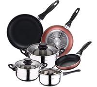 San Ignacio Batterie de cuisine 5 pièces en acier inoxydable + 3 poêles Ø 16/20/24 cm aluminium pressé, convient pour induction