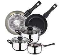 San Ignacio Batterie de cuisine 5 pièces en acier inoxydable avec jeu de poêles Green Neon (22 et 26 cm) en aluminium forgé adapté à induction