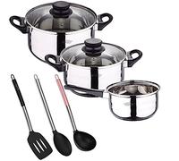 San Ignacio Batterie de cuisine 5 pièces en acier inoxydable avec set de 3 ustensiles de cuisine en nylon