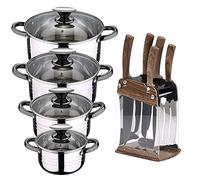 San Ignacio Batterie de cuisine 8 pièces compatible avec induction Hita en acier inoxydable avec set de 6 couteaux en acier inoxydable avec tacomma, PK3224