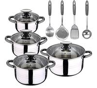San Ignacio Batterie de cuisine 8 pièces compatible induction Hita en acier inoxydable avec set de 4 ustensiles de cuisine en acier inoxydable PK3221 Noir