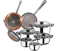 SAN IGNACIO Batterie de cuisine 8 pièces en acier inoxydable avec set de poêles (18,22 et 26 cm) en aluminium pressé, induction
