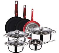 San Ignacio BERGNER Set de 3 poêles Ø 20 x 4,3, Ø24 x 4,7 et Ø28, aluminium forgé, et batterie de cuisine 7 pièces Casserole Ø16 casseroles avec couvercle Ø18 Ø20 et Ø24 acier inoxydable, induction (PK2732)
