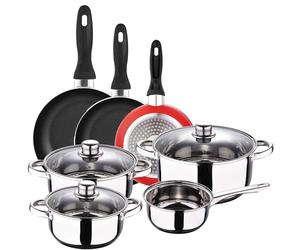 San Ignacio Cassel Batterie 7 pièces + 3 poêles Ø16/Ø20/Ø24 cms rouge antiadhésif, induction