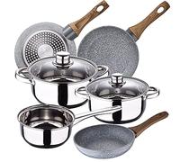 SAN IGNACIO Cassel Set de cuisine en acier inoxydable avec ensemble de poêles, SAN IGNACIO Daimiel en aluminium forgé, 5 pièces de batterie plus 22/24/26 cm