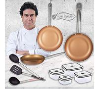 San Ignacio Cuivre Plus Set 3 casseroles + 4 boîtes à lunch + 3 ustensiles, Aluminium pressé, Multicolore, 20-24-28 cm