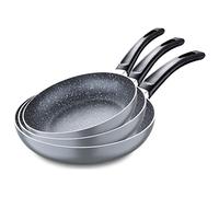 SAN IGNACIO Soul Marble | Set de poêles antiadhésives | 3 pièces de 16, 20 et 24 cm de diamètre | Aluminium pressé | Couleur grise | Pour cuisinières électriques, hallogènes, à gaz et vitrocéramiques