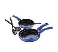 SAN IGNACIO Índigo | Poêles antiadhésives | Set de 3 Poêles avec ustensiles de cuisine | Aluminium pressé | Diamètre de 20, 24 et 28 cm | Pour plaques électriques, hallogènes, à gaz et vitrocéramiques