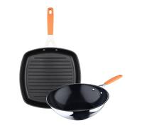 San Ignacio Jeu de poêle grill 28 x 28 cm + Wok Ø28 cm en aluminium forgé pour induction Compact