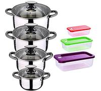San Ignacio Jolie Batterie de cuisine 8 pièces pour induction Hita en acier inoxydable avec lot de 3 boîtes hermétiques en plastique