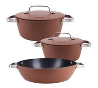 San Ignacio Lot de 2 casseroles Ø20cm-2L Ø28cm-6L + Plat Ø32x8cm en aluminium forgé AGROS
