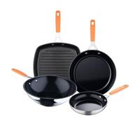 San Ignacio Lot de 2 poêles Ø16Ø28 cm + rôtissoire carrée 28 x 28 cm + Wok Ø28 cm en aluminium forgé pour induction Compact