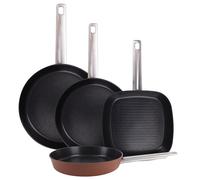 San Ignacio Lot de 3 poêles Ø24Ø28Ø30cm + Poêle grill 24x24 cm en aluminium forgé AGROS