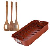 San Ignacio Lot de 3 ustensiles de cuisine en bois + plateau à rôtir 40 x 28 cm en acier AGROS