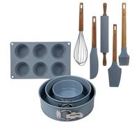 San Ignacio NOIA Lot de 3 moules à pâtisserie ronds Ø12 Ø18 Ø22 Moule en silicone 6 cupcakes et set de 5 ustensiles de cuisine/pâtisserie