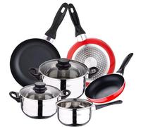 San Ignacio PK2356 Batterie de cuisine 5 pièces en acier inoxydable et set 3 casseroles rouge, aluminium pressé, induction, 16/20/24 xm