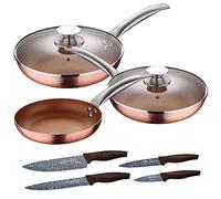 San Ignacio Set de 5 poêles 20,24,28 cm (avec couvercle) aluminium pressé induction avec set 4 couteaux en acier inoxydable
