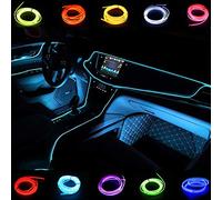 San Jison Neon Wire 3 Light Car Kit 5m/16 Ft Interior Led El Wire Strip Tube Corde Neon Glow Light Line Decoration Neon Lights For Car Flexible 8 Colors Camping(Glace Bleue)