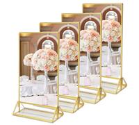 SAN LIKE Cadre photo doré double face, 4 numéros de table acrylique pour mariage en or, présentoir à numéros de table style chevalet, présentoir à numéros de table pour mariage double face 10 x 15 cm