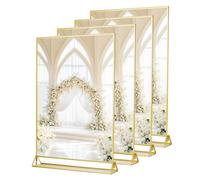 SAN LIKE Lot de 4 cadres photo A4 dorés en acrylique transparent - Porte-cartes de table - Cadre photo double face doré - Support de style chevalet pour numéros de table de mariage, banquets, cadres