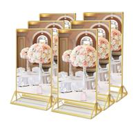 SAN LIKE Lot de 6 cadres photo dorés double face en acrylique - Numéros de table de mariage dorés - Support de style chevalet de mariage - Présentoir double face - 10 x 15 cm