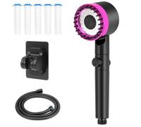 SAN LIKE Pommeau de douche avec filtre, douchette à main haute pression avec 3 + 1 types de jet, pommeau de douche économiseur d'eau avec tuyau de 1,5 m, support pour enlever l'eau dure, les bactéries