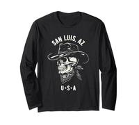 San Luis Arizona USA Cowboy Skull Design Vieilli Manche Longue