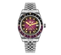 San Martin SN0134 NH34 Montre de plongée mécanique pour homme 40 mm Étanche 20 bars Cristal saphir à bulles C3 Vert lume et bracelet en cuir rétro, Bracelet en acier inoxydable avec main d'épée