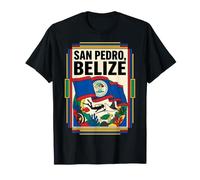 San Pedro Belize Drapeau Tropical Vie Marine Art rétro T-Shirt