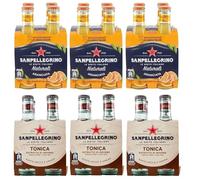 San Pellegrino Aranciata Lot de 24 sachets de test pour boisson sans alcool avec orange + bouteille en verre jetable Tonica Rovere 20 cl