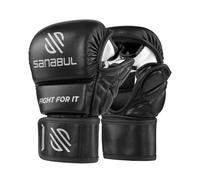 Sanabul Nouvel Article Gants d'entraînement Hybrides MMA Essential 7 oz (Noir/Argent, Petit/Moyen)