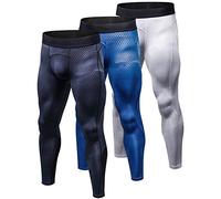 SANANG Pantalons de Compression pour Hommes Cool Dry Baselayer Sports Fitness Leggings serrés 3 Pack (Noir + Blanc + Bleu, Medium)