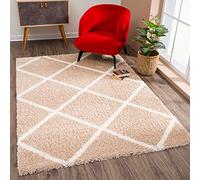 SANAT Madrid Shaggy Tapis à Poils Longs pour Salon, Chambre à Coucher, Cuisine - Beige - Dimensions : 160 x 230 cm