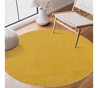 SANAT Tapis de Salon, à Poils Courts, uni, Moderne, pour Chambre à Coucher, Bureau, Couloir, Chambre d'enfant et Cuisine, Jaune, 150 cm, Rond