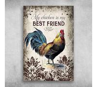 SaNavie Panneau en étain humoristique avec inscription « My Chicken Is My Best Friend The Rooster » - Signage vintage pour la maison, le garage, la décoration - Cadeau en métal - 15,2 x 20,3 cm