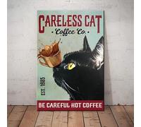 SaNavie Plaque en métal vintage en métal avec motif chat noir Coffee Company - Cadeau décoratif pour filles - Décoration de salon - 20,3 x 30,5 cm