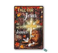 SaNavie Plaque vintage en métal avec inscription « Jesus Fall for Jesus He Never Leaves God & Lion » - Décoration murale - Décoration d'intérieur - Affiche de cuisine, café, pub - 20,3 x 30,5 cm