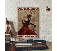 SaNavie Poster en métal « Facilement distrait par la musique et la danse » - Motif tête de pot de musique - Notes de musique - Décoration murale - 20,3 x 30,5 cm