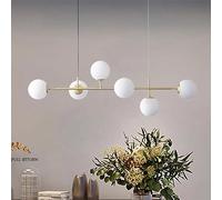 SANBDDLYY Lustre à bulles de verre moderne à 6 lumières, grappe de branches Spoutnik du milieu du siècle, suspension linéaire à longue bande, opale blanc lait for le salon