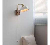 SANBDDLYY Mid Century Adjustable Wall Sconce White Glass Shade - Rustic Farmhouse Light Fixture for Bedroom, Living Room, and Dining(Walnut)