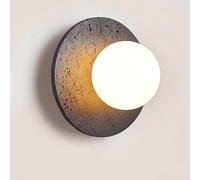 SANBDDLYY Mid Century Black Wall Sconce White Opal Globe - Elegant Milk Glass and Natural Marble Light Fixture for Bedroom, Living Room, and Hallway(No Chain)