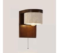 SANBDDLYY Mid Century Wall Sconce Pull Chain - Rustic Wood and Marble Design for Bedroom, Living Room, and Hallway Lighting(Walnut With Pull Chain)