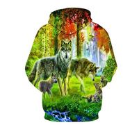 SANBEC Sweat à Capuche avec Cascade de Jungle Naturelle, Animal Loup, Impression 3D, Pull Grande Taille pour Hommes et Femmes, vêtements de Rue