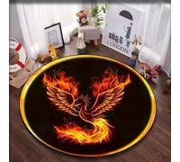 SANBEC Tapis de Chambre à Coucher de phénix d'art de Flamme 3D, Rond de Jeux de Chambre de Filles, Tapis de Sol de Jeu antidérapant décoratif pour Enfants