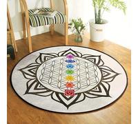SANBEC Tapis Rond Chakra coloré Fleur de Vie, Tapis de Salon, de Camping, de Pique-Nique, de Salon, de Yoga, de Jeu pour Enfants