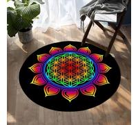 SANBEC Tapis Rond coloré Chakra Lotus, Tapis de Sol pour Salon, Chambre à Coucher, Salle de Bain, décoration de Maison pour Enfants, paillasson antidérapant
