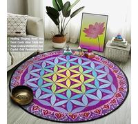 SANBEC Tapis Rond géométrique Arc-en-Ciel Fleur de Vie, pour Chambre à Coucher, Salon, décoration de la Maison, antidérapant, pour Chaise d'ordinateur, Tapis de Yoga