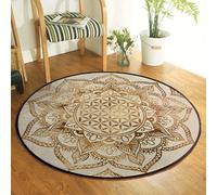 SANBEC Tapis Rond Mandala doré Fleur de Vie, pour Salon, Maison, Chambre à Coucher, décoratif, Salle de Bain, antidérapant, pour Porte d'entrée