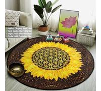 SANBEC Tapis Rond Tournesol Fleur de Vie, pour Salon, Chambre à Coucher, Cuisine, Porte d'entrée, Flanelle, antidérapant, pour Chaise, Lavable